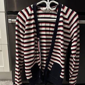 Thom Browne Navy and Red Striped Cardigan
